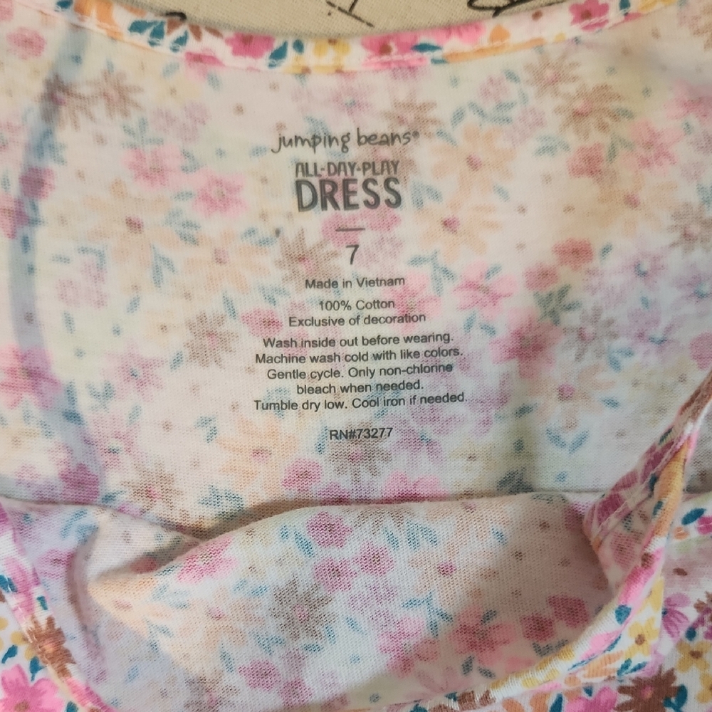jumping beans All-Day-Play Cream Floral Dress with Pink, Blue, Yellow Accents